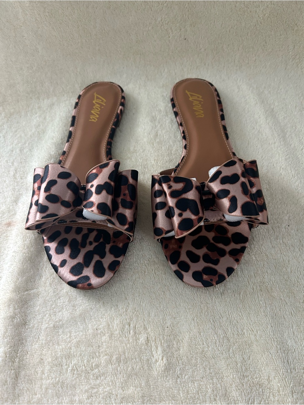 Chic brown and Black Leopard Bow Slide Mules